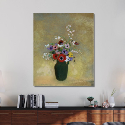 Grande Vaso Verde Con Fiori Misti Odilon Redon ord36 quadro stampato su tela