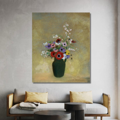 Grande Vaso Verde Con Fiori Misti Odilon Redon ord36 quadro stampato su tela