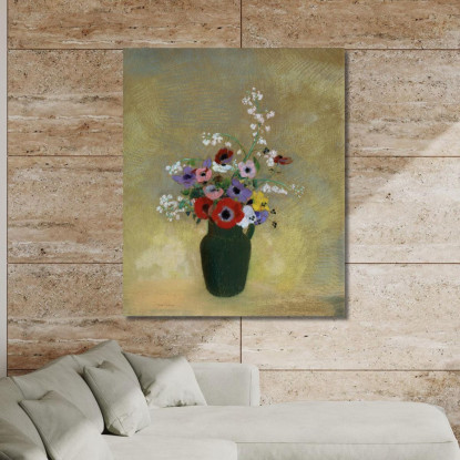 Grande Vaso Verde Con Fiori Misti Odilon Redon ord36 quadro stampato su tela