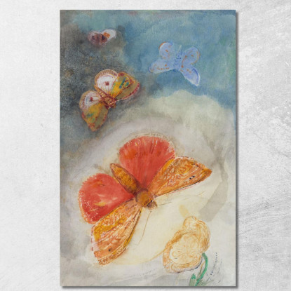 Farfalle E Fiori Quattro Farfalle E Un Fiore Acquerello Odilon Redon ord48 quadro stampato su tela