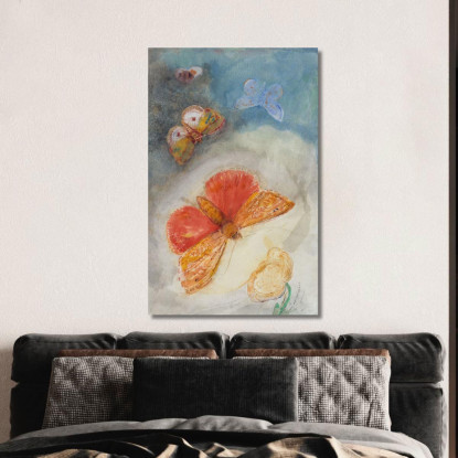 Farfalle E Fiori Quattro Farfalle E Un Fiore Acquerello Odilon Redon ord48 quadro stampato su tela