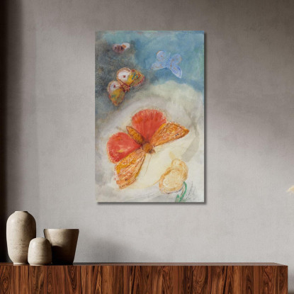 Farfalle E Fiori Quattro Farfalle E Un Fiore Acquerello Odilon Redon ord48 quadro stampato su tela