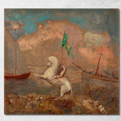 Cavaliere Sulla Spiaggia Con Due Navi Odilon Redon ord59 quadro stampato su tela