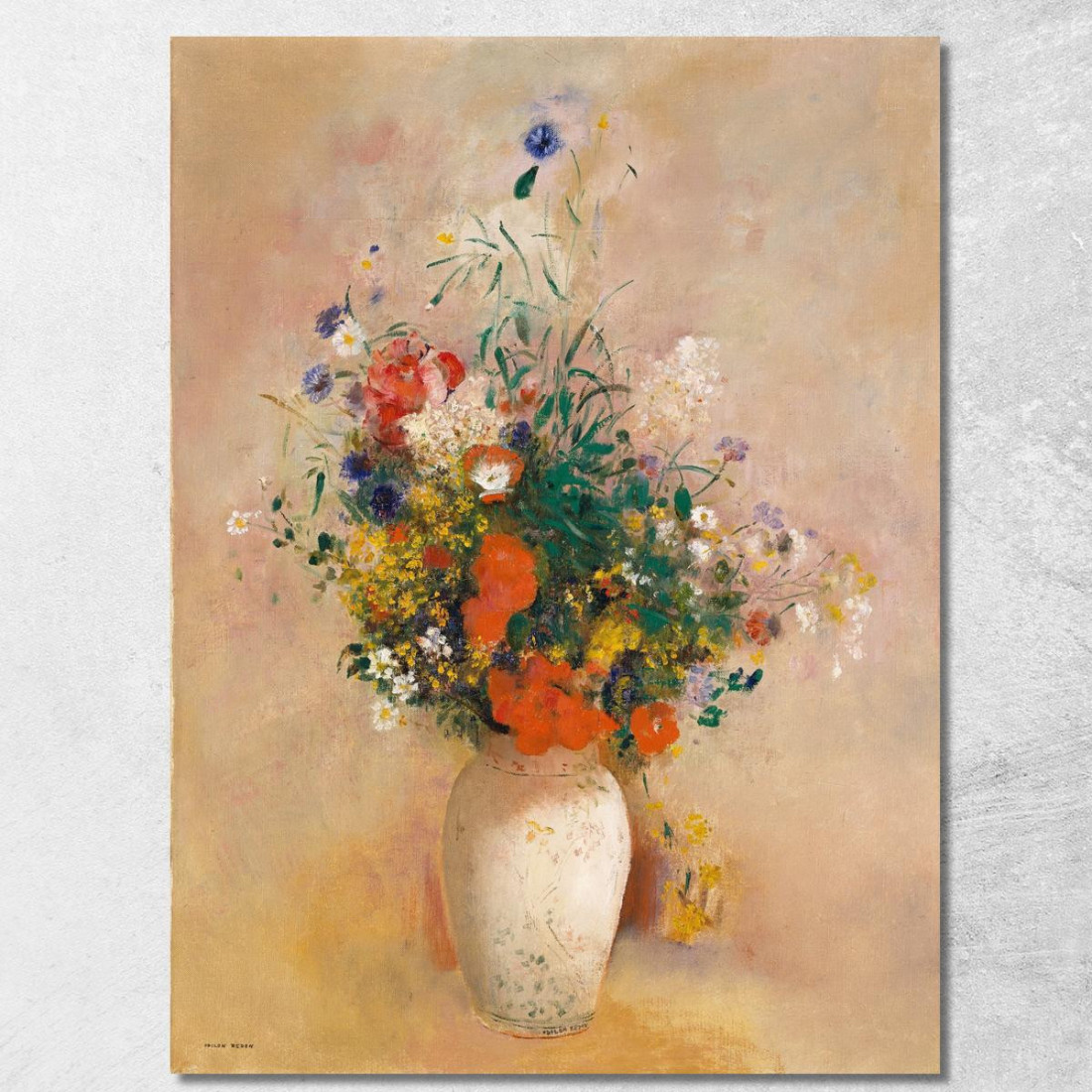 Vaso Di Fiori Sfondo Rosa Odilon Redon ord85 quadro stampato su tela