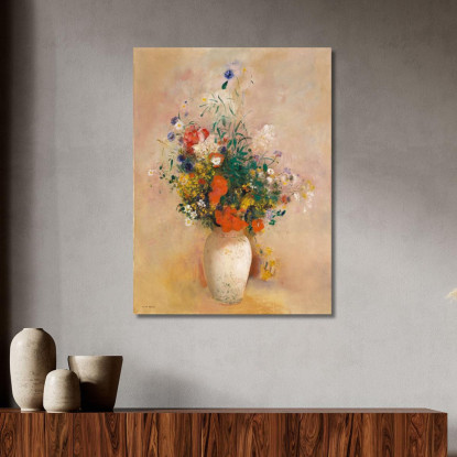 Vaso Di Fiori Sfondo Rosa Odilon Redon ord85 quadro stampato su tela