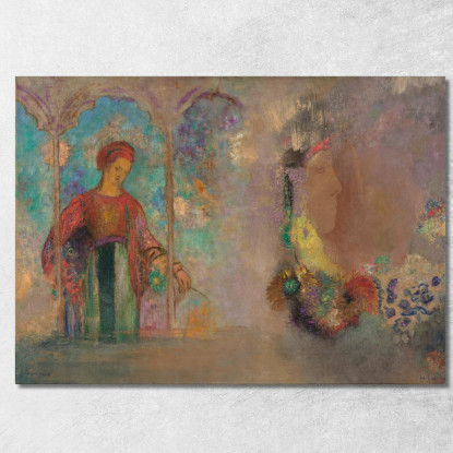 Donna In Una Sala Giochi Gotica Donna Con Fiori Odilon Redon ord95 quadro stampato su tela