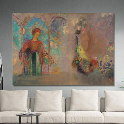 Donna In Una Sala Giochi Gotica Donna Con Fiori Odilon Redon ord95 quadro stampato su tela