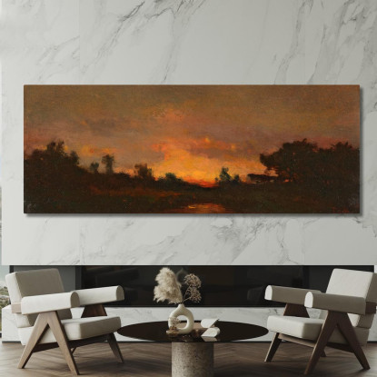 Paesaggio Con Tramonto Théodore Rousseau trs20 quadro stampato su tela
