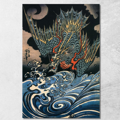 Drago Che Vola Sopra Onde Turbolente Utagawa Kuniyoshi ukn8 quadro stampato su tela