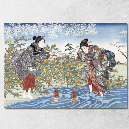 Ragazze Giapponesi Di Ide Tama River Utagawa Kuniyoshi ukn15 quadro stampato su tela