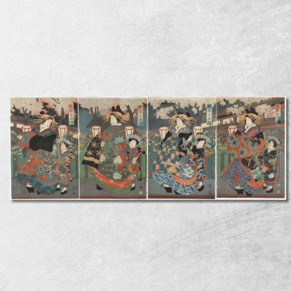 Quattro Attori Onnagata In Un'Opera Kabuki Utagawa Kuniyoshi ukn25 quadro stampato su tela