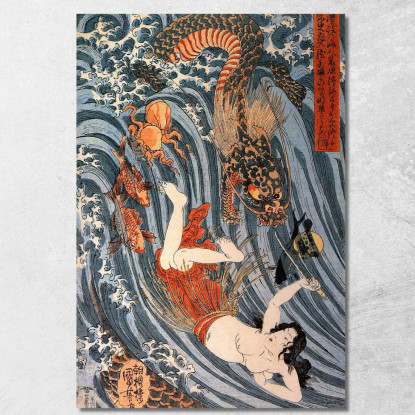 Tamatora Ha Recuperato La Perla Dal Palazzo Del Re Drago Mentre Era Minacciata Utagawa Kuniyoshi ukn39 quadro stampato su tela