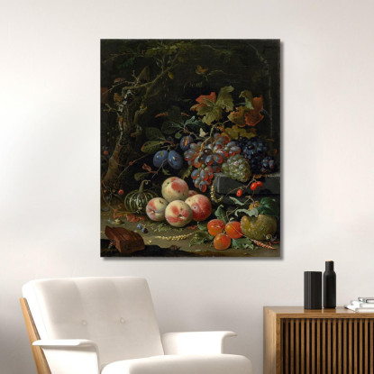 Natura Morta Olandese Con Frutta Fogliame E Insetti Abraham Mignon amn1 quadro stampato su tela