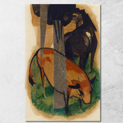 Cavallo Rosso E Bestiame Giallo Cavallo Nero-Marrone E Bestiame Giallo Franz Marc fmr40 quadro stampato su tela