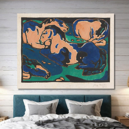 Cavalli A Riposo Franz Marc fmr42 quadro stampato su tela