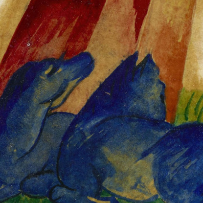 Due Cavalli Blu Davanti Ad Una Roccia Rossa Franz Marc fmr59 quadro stampato su tela