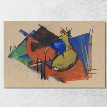 Due Cervi Sdraiati Franz Marc fmr62 quadro stampato su tela