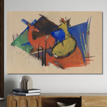 Due Cervi Sdraiati Franz Marc fmr62 quadro stampato su tela