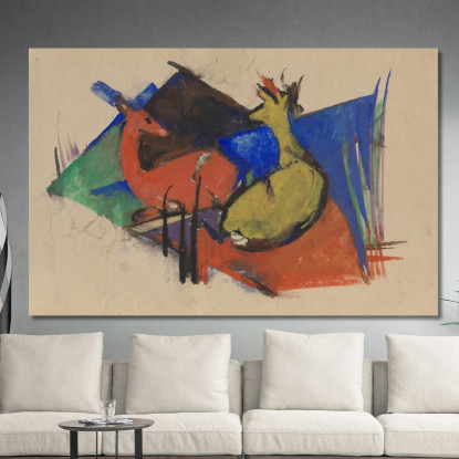 Due Cervi Sdraiati Franz Marc fmr62 quadro stampato su tela