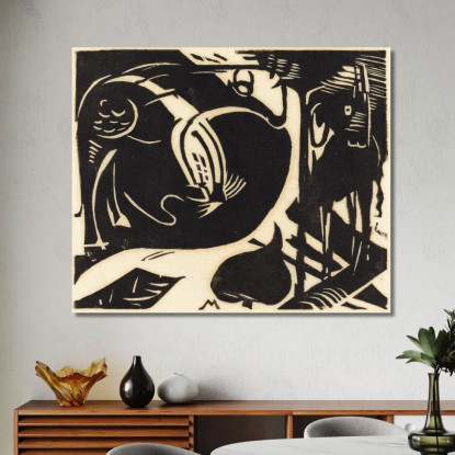 Due Animali Mitici Due Animali Mitici Franz Marc fmr63 quadro stampato su tela