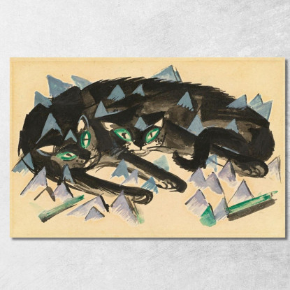 Due Gatti Neri Sdraiati Franz Marc fmr68 quadro stampato su tela