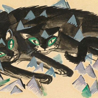 Due Gatti Neri Sdraiati Franz Marc fmr68 quadro stampato su tela