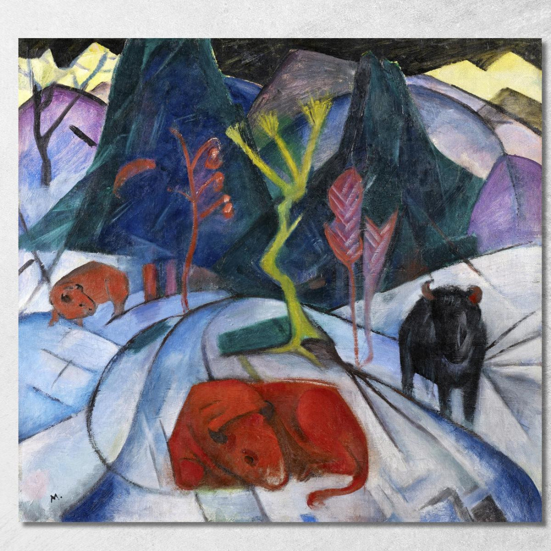 Bisonte In Inverno Bisonte Rosso Franz Marc fmr74 quadro stampato su tela