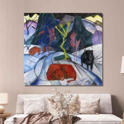 Bisonte In Inverno Bisonte Rosso Franz Marc fmr74 quadro stampato su tela