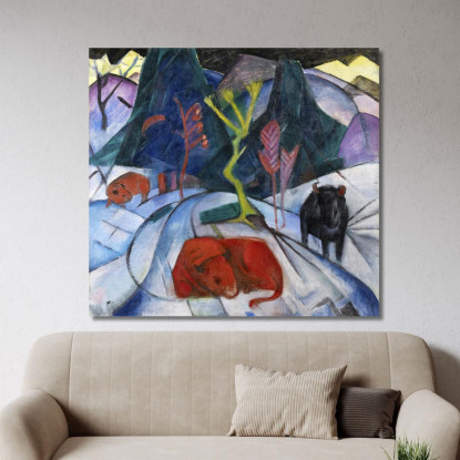 Bisonte In Inverno Bisonte Rosso Franz Marc fmr74 quadro stampato su tela
