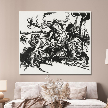 Caccia Al Leone Franz Marc fmr96 quadro stampato su tela