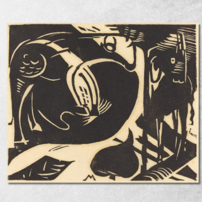 Due Animali Mitici Franz Marc fmr115 quadro stampato su tela