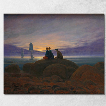 Sorgere Della Luna Sul Mare Caspar David Friedrich cdf18 quadro stampato su tela