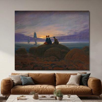 Sorgere Della Luna Sul Mare Caspar David Friedrich cdf18 quadro stampato su tela