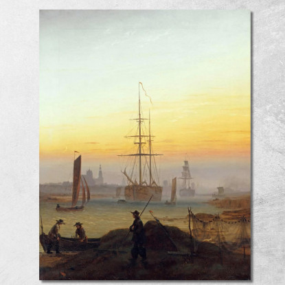 Navi Nel Porto Di Greifswald Caspar David Friedrich cdf22 quadro stampato su tela