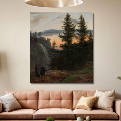Due Uomini Davanti A Una Cascata Al Tramonto Caspar David Friedrich cdf39 quadro stampato su tela