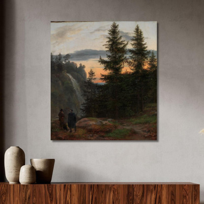 Due Uomini Davanti A Una Cascata Al Tramonto Caspar David Friedrich cdf39 quadro stampato su tela