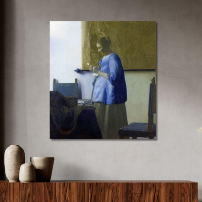Donna Che Legge Una Lettera Donna In Blu Che Legge Una Lettera Jan Vermeer jvr33 quadro stampato su tela