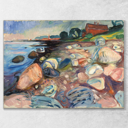 Riva Con La Casa Rossa Edvard Munch em6 quadro stampato su tela