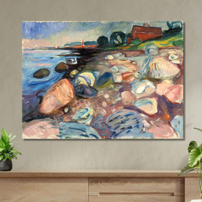 Riva Con La Casa Rossa Edvard Munch em6 quadro stampato su tela