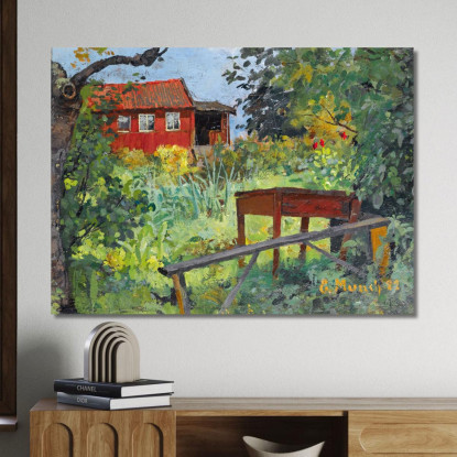 Giardino Con Casa Rossa Edvard Munch em125 quadro stampato su tela