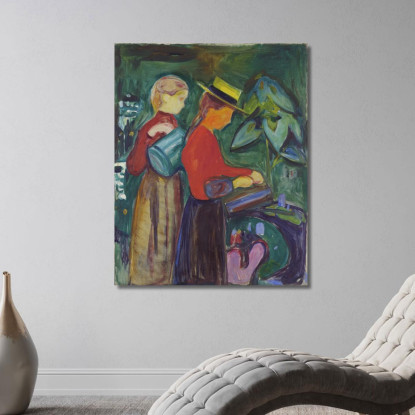 Ragazze Che Innaffiano I Fiori Il Fregio Linde Edvard Munch em131 quadro stampato su tela