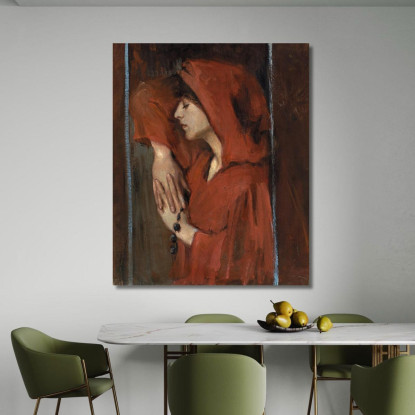 Donna Con Cappuccio Rosso Alice Pike Barney apb128 quadro stampato su tela
