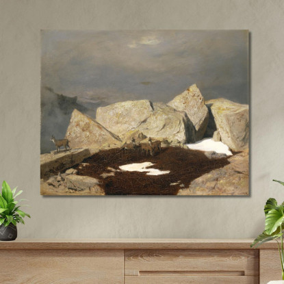 Paesaggio Montano Con Camosci Arnold Böcklin abk30 quadro stampato su tela