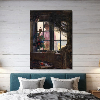 Dopo Il Bagno. Una Giovane Ragazza Bussa Alla Finestra Del Pescatore Carl Bloch cbl2 quadro stampato su tela