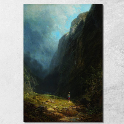 Nel Paesaggio Alpino Dell'Alta Valle Con Il Monte Wendelstein Carl Spitzweg csp33 quadro stampato su tela