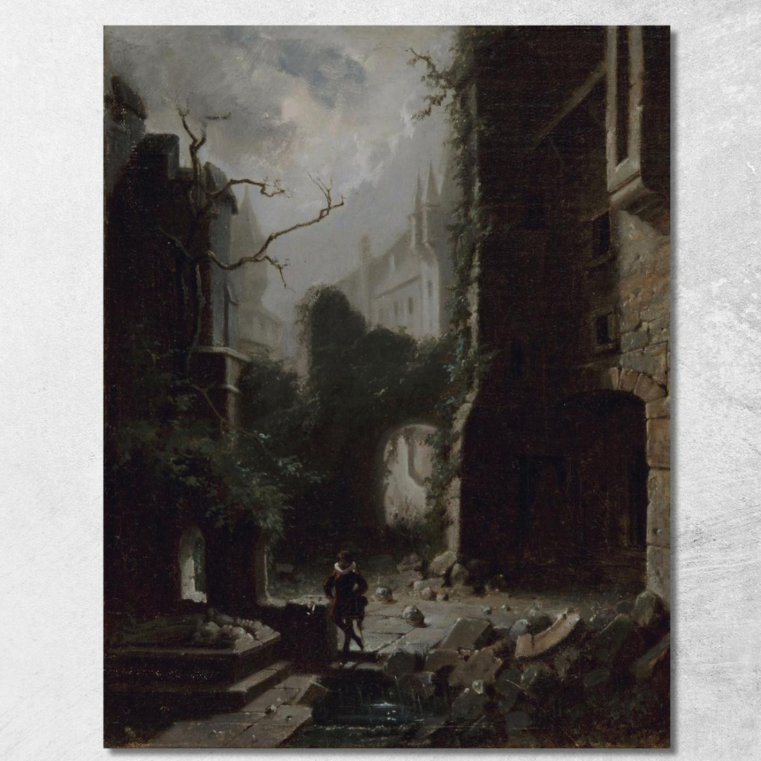 Scena Al Chiaro Di Luna Con Rovine Del Castello Carl Spitzweg csp40 quadro stampato su tela