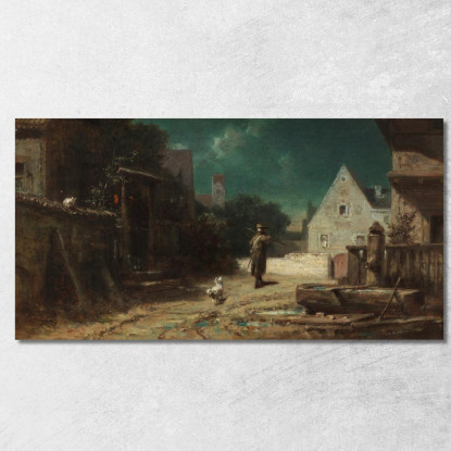 Guardiano Notturno Di Cane E Gatto Al Chiaro Di Luna Carl Spitzweg csp43 quadro stampato su tela