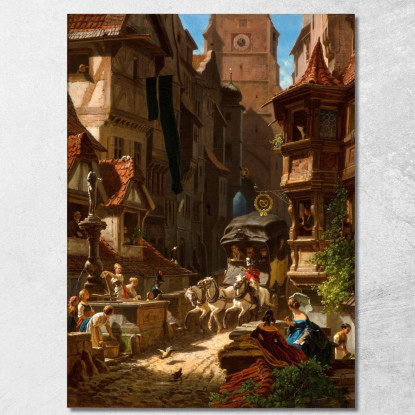 L'Arrivo Della Diligenza Carl Spitzweg csp57 quadro stampato su tela