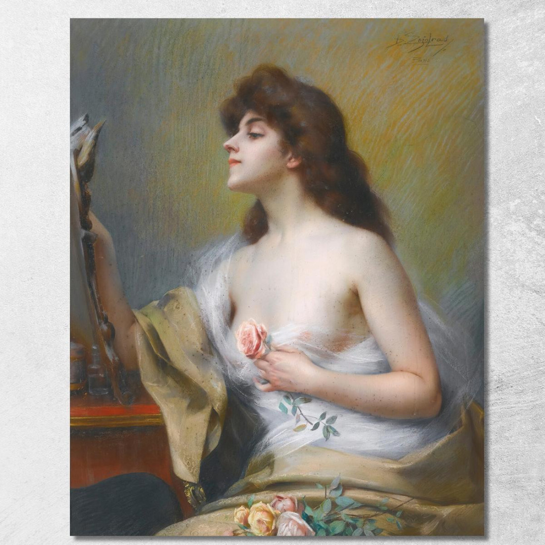 Ragazza Con Una Rosa Delphin Enjolras dej12 quadro stampato su tela