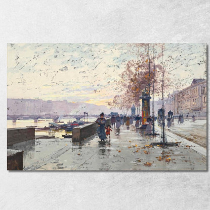 Figure Al Quai De Louvre Parigi Eugène Galien-Laloue egl9 quadro stampato su tela